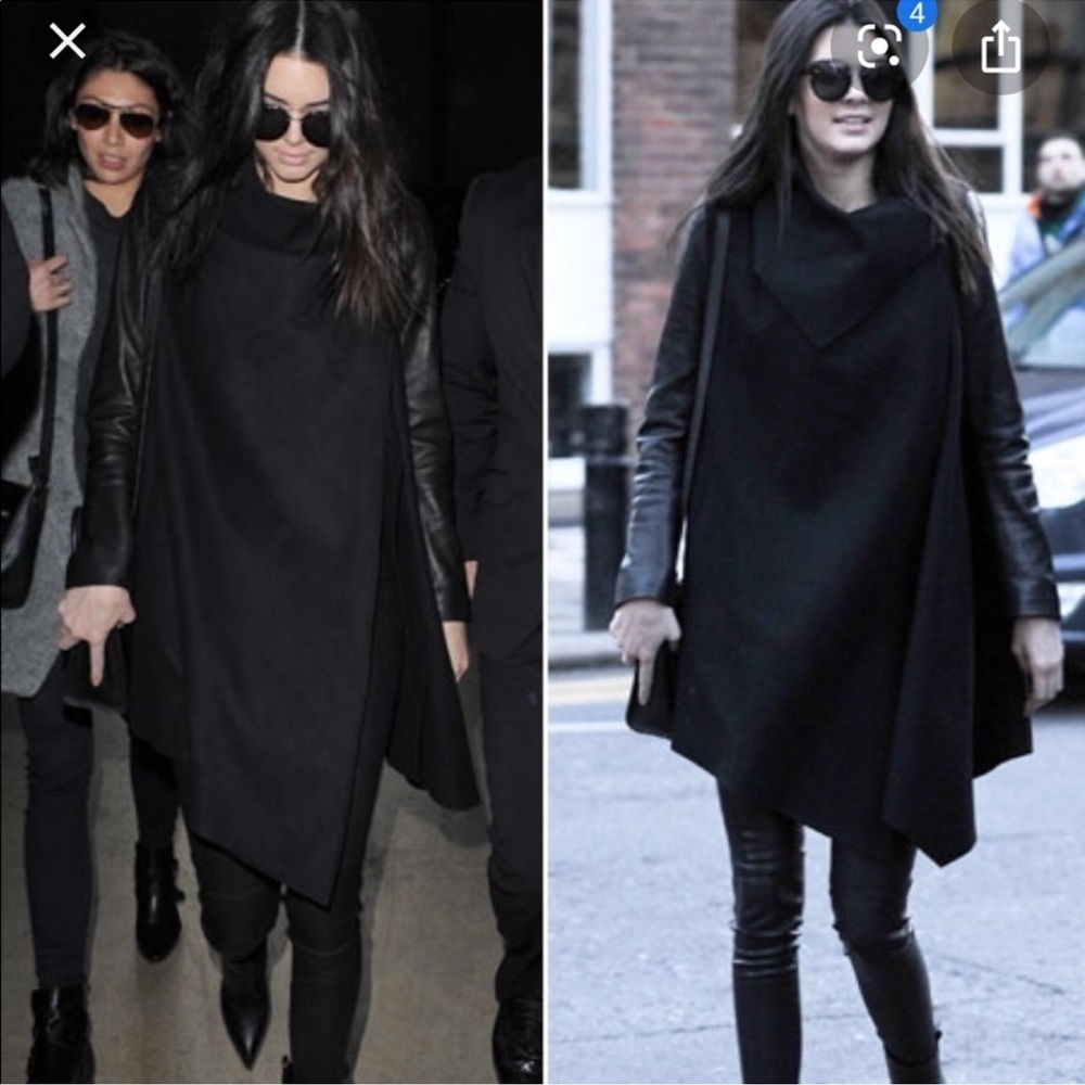 AllSaints Hyde Monument Coat Black Wool Vegan Leather Sleeve Kendall Jenner US 2